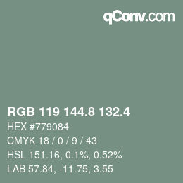 カラーコード: RGB 119 144.8 132.4 | qconv.com
