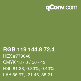 カラーコード: RGB 119 144.8 72.4 | qconv.com