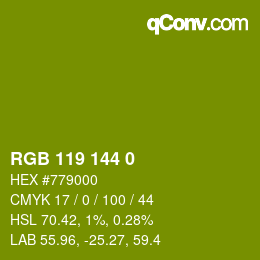 Color code: RGB 119 144 0 | qconv.com