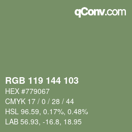Color code: RGB 119 144 103 | qconv.com
