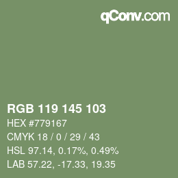 Color code: RGB 119 145 103 | qconv.com