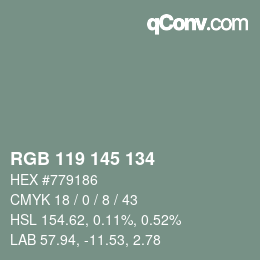 Color code: RGB 119 145 134 | qconv.com