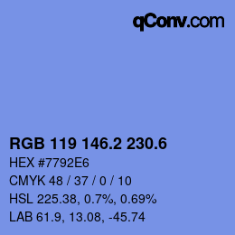 カラーコード: RGB 119 146.2 230.6 | qconv.com