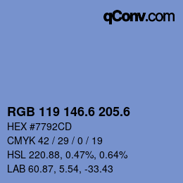 カラーコード: RGB 119 146.6 205.6 | qconv.com