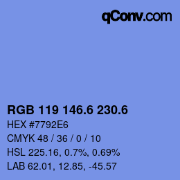 カラーコード: RGB 119 146.6 230.6 | qconv.com
