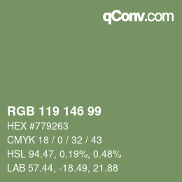 Color code: RGB 119 146 99 | qconv.com