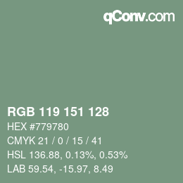 Color code: RGB 119 151 128 | qconv.com