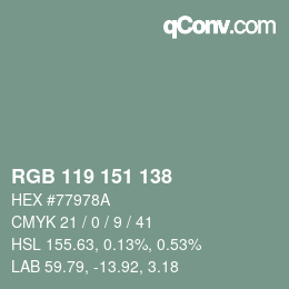 Color code: RGB 119 151 138 | qconv.com