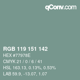 Color code: RGB 119 151 142 | qconv.com