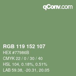 Color code: RGB 119 152 107 | qconv.com