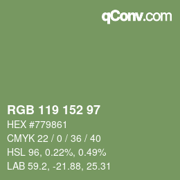 Color code: RGB 119 152 97 | qconv.com