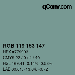 Farbcode: RGB 119 153 147 | qconv.com