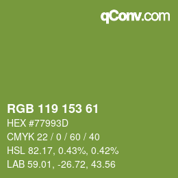 Color code: RGB 119 153 61 | qconv.com