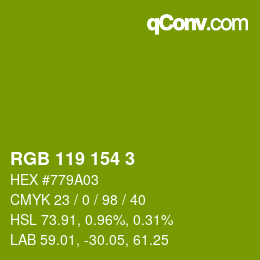 Color code: RGB 119 154 3 | qconv.com