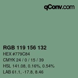 Color code: RGB 119 156 132 | qconv.com