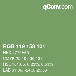 Color code: RGB 119 158 101 | qconv.com
