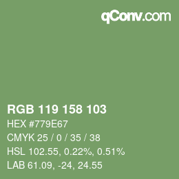 Color code: RGB 119 158 103 | qconv.com
