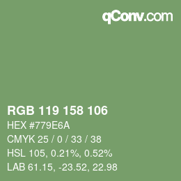 Color code: RGB 119 158 106 | qconv.com