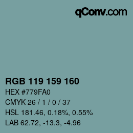 Color code: RGB 119 159 160 | qconv.com