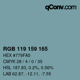 カラーコード: RGB 119 159 165 | qconv.com
