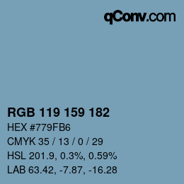 颜色代码: RGB 119 159 182 | qconv.com