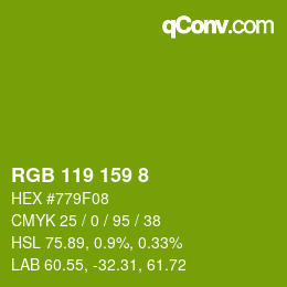 Color code: RGB 119 159 8 | qconv.com