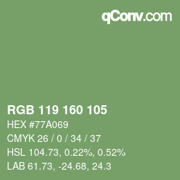 Color code: RGB 119 160 105 | qconv.com