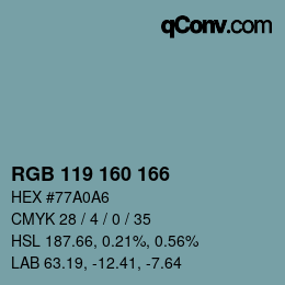 颜色代码: RGB 119 160 166 | qconv.com