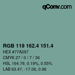 カラーコード: RGB 119 162.4 151.4 | qconv.com