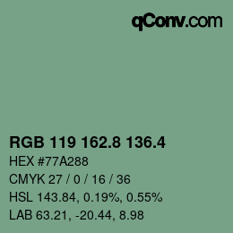 カラーコード: RGB 119 162.8 136.4 | qconv.com