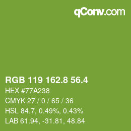 カラーコード: RGB 119 162.8 56.4 | qconv.com