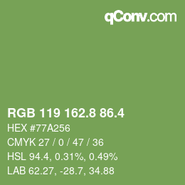 カラーコード: RGB 119 162.8 86.4 | qconv.com