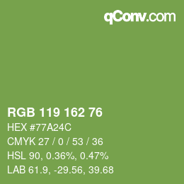 Color code: RGB 119 162 76 | qconv.com