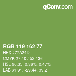 Color code: RGB 119 162 77 | qconv.com
