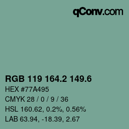 カラーコード: RGB 119 164.2 149.6 | qconv.com