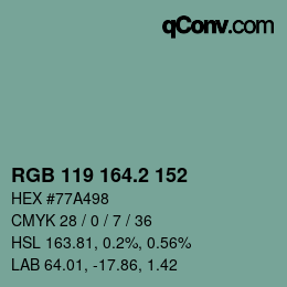 カラーコード: RGB 119 164.2 152 | qconv.com