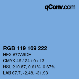 Color code: RGB 119 169 222 | qconv.com