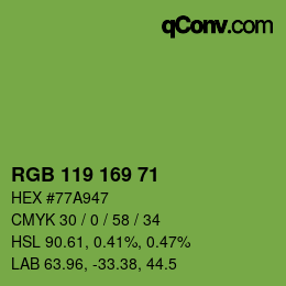 Color code: RGB 119 169 71 | qconv.com