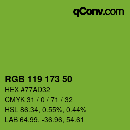 Color code: RGB 119 173 50 | qconv.com