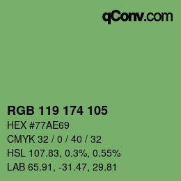 Color code: RGB 119 174 105 | qconv.com