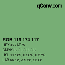 Color code: RGB 119 174 117 | qconv.com