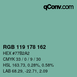 Color code: RGB 119 178 162 | qconv.com