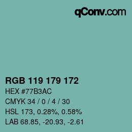 颜色代码: RGB 119 179 172 | qconv.com