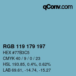颜色代码: RGB 119 179 197 | qconv.com