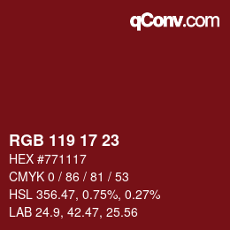 カラーコード: RGB 119 17 23 | qconv.com