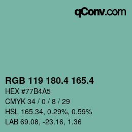 カラーコード: RGB 119 180.4 165.4 | qconv.com