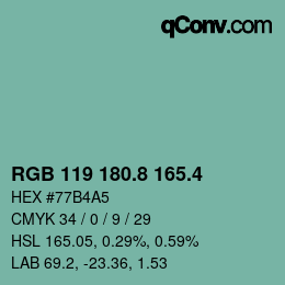 カラーコード: RGB 119 180.8 165.4 | qconv.com