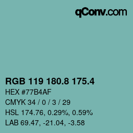 カラーコード: RGB 119 180.8 175.4 | qconv.com