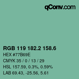 カラーコード: RGB 119 182.2 158.6 | qconv.com