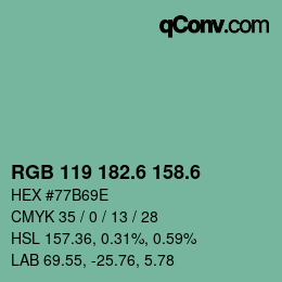 カラーコード: RGB 119 182.6 158.6 | qconv.com